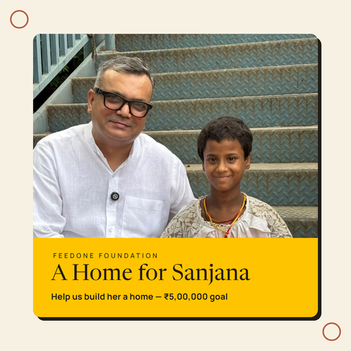 Sanjana with Feed One Foundation's founder, sitting on the steps